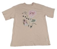 Růžové oversize tričko s obrázky H&M