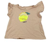 Pudrové tričko s citronem z flitrů H&M