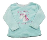 Světlemodrá plyšová mikina s jednorožcem 