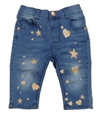 Tmavomodré rifle s hvězdami a srdíčky 