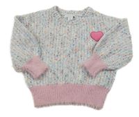 Bílo-barevný melírovaný svetr se srdíčkem Primark