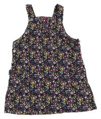 Tmavomodro-barevné květované manšestrové laclové šaty Tu