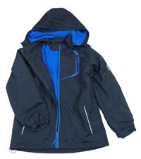 Tmavomodrá šusťáková zateplená funkční bunda s kapucí  