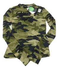 Nové - Khaki-černé army triko s nápisem Page one young