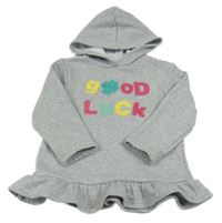 Světlešedá šatová mikina s nápisem a kapucí 