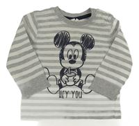 Šedo-bílé pruhované triko s Mickeym Disney