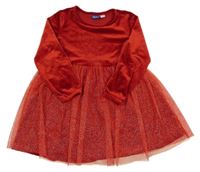 Červené sametové šaty s tylovou třpytivou sukní Lupilu