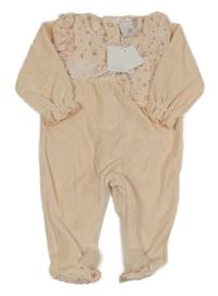 Nové - Růžový sametový overal s květy a límečkem 