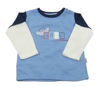 Modro-bílá mikina s nápisem a netopýrem 