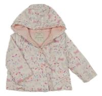 Bílo-růžovo-modrá šusťáková lehce zateplená bunda s motýlky a kapucí George