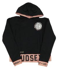 Černo-růžová crop mikina s kapucí - Pudsley George