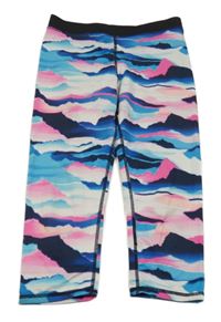 Tmavomodro-bílo-růžové vzorované sportovní crop legíny H&M