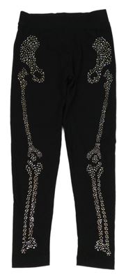 Černé legíny s kostrou z kamínků George