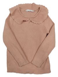 Růžový žebrovaný svetr s límečkem Primark