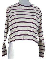Dámské béžovo-tmavomodro-červené pruhované crop triko Topshop 