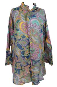 Dámská modro-růžovo-okrová vzorovaná halenková tunika Primark 