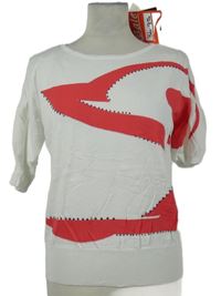 Nové - Dámské bílo-růžové vzorované pletené tričko s cvočky Vogue 