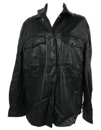 Dámská černá koženková košilová bunda Bershka 