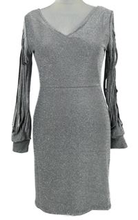 Dámské stříbrné šaty s třásňovými rukávy 