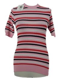 Nové - Dámské růžovo-černo-červené pruhované pletené tričko Savida 
