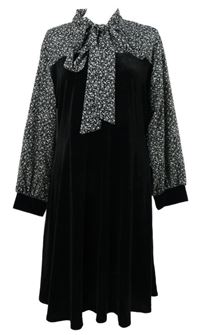 Dámské černo-bílé kytičkované sametové šaty s vázačkou Shein 