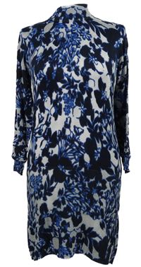 Dámská šedo-tmavomodrá květovaná pletená tunika M&S