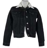 Dámská tmavomodrá riflová crop bunda s kožíškem Boohoo 