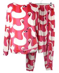 Dámské tmavorůžovo-bílé plyšové pyžamo s labutěmi TU 