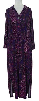 Dámské černo-purpurové vzorované košilové midi šaty Roman