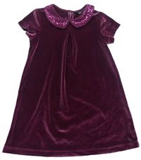 Vínové sametové šaty s límcem s flitry George