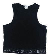 Černý žebrovaný crop top s logem River Island