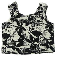 Černo-bílý žebrovaný květinový crop top River Island