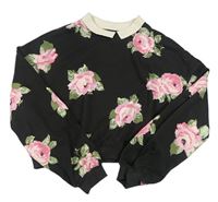 Černá květinová crop mikina H&M