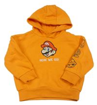 Neonově oranžová mikina se Super Mario a kapucí Primark