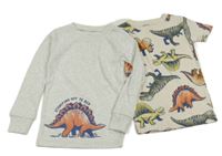 2set- béžové tričko s dinosaury+ světlešedé melírované triko zn. Carter's