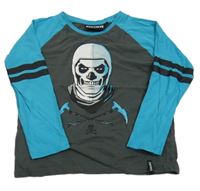 Šedo-azurové triko s obrázkem Fortinite