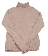 Světlerůžový melírovaný žebrovaný svetr s rolákem C&A