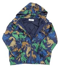 Tmavomodrá šusťáková jarní bunda s dinosaury a kapucí H&M