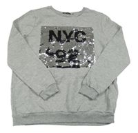 Šedá mikina s překlápěcími flitry New Look