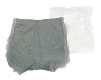 Šedé žebrované lehké kraťasy s krajkou