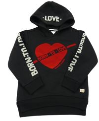 Černá mikina se srdíčkem, nápisem a kapucí 