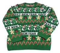 Zeleno-bílý pruhovaný svetr s obrázky LC Waikiki