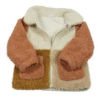 Smetanovo-růžovo-hnědá huňatá podšitá bunda H&M