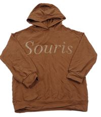 Hnědá mikina s nápisem a kapucí