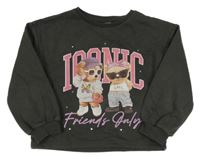 Tmavošedá crop mikina s medvědy TU