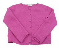 Fuchsiový propínací vlněný svetr 