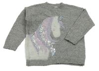 Šedý třpytivý svetr s jednorožcem next