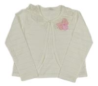 Bílý perforovaný cardigan s mašlí 