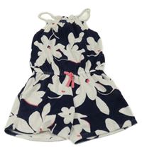 Tmavomodrý květinový froté kraťasový overal Next