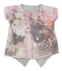 Šedo-růžové tričko s koňmi a flitry